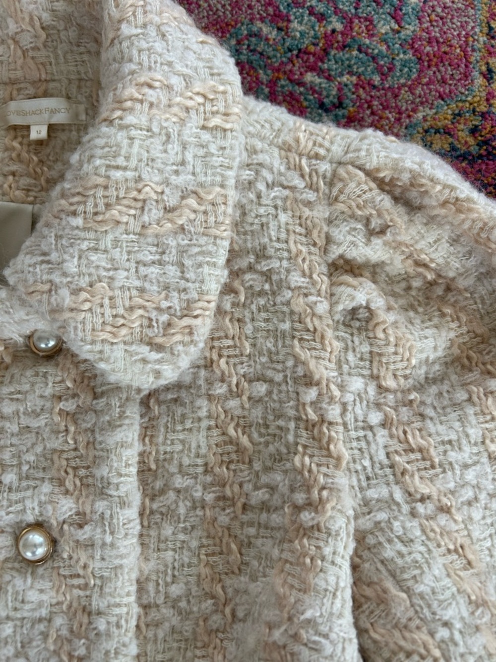 LoveShackFancy | Women’s ‘Harvest White’ Tweed Pearl-Button Cropped Jacket Sz 12 - Picture 10 of 16
